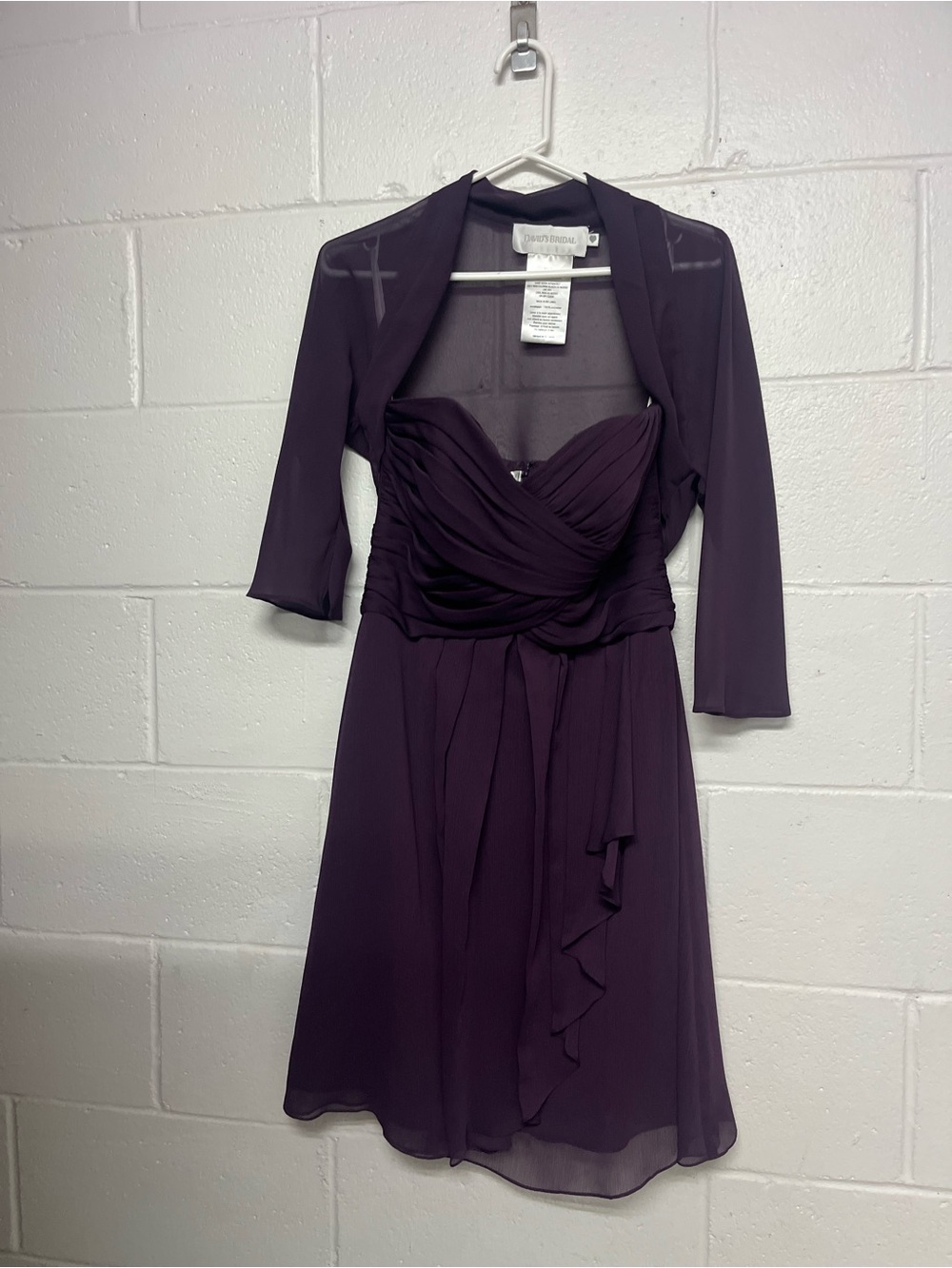 David’s bridal  Plum Chiffon Wrap-Front Cocktail Dress with Bolero